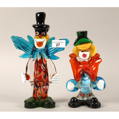 27 - Two Murano style glass clowns, 22cm & 27cm high