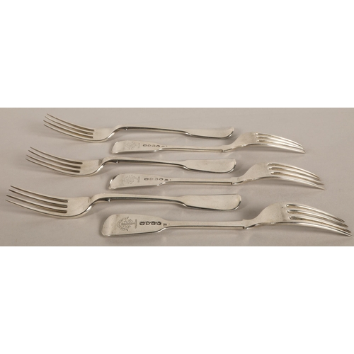 274 - Six Victorian silver dessert forks with crest verso, London 1845290 grams