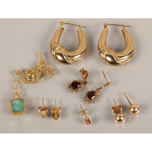 38 - Pair of 9ct gold hoop earrings and two 9ct gold pairs of studs gross weight 3.6g, and other assorted... 