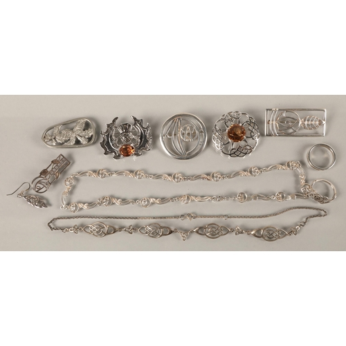 39 - Assorted silver and white metal Mackintosh / Celtic style jewellery, some gem set, including brooche... 