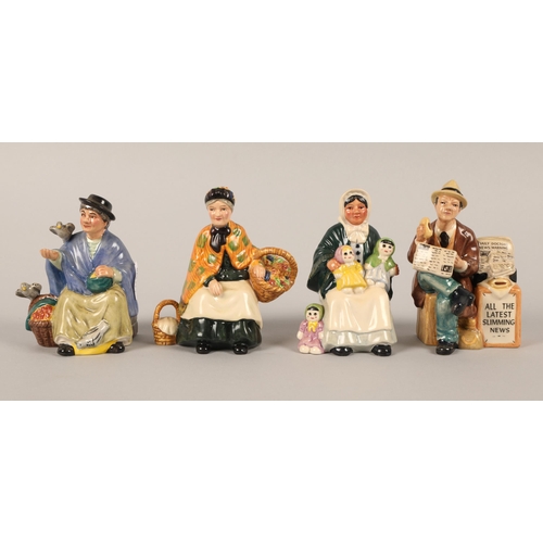 4 - Four Royal Doulton figures Miniature Street Vendors, Rag Doll, Tuppence a Bag, Lavender, and Stop Pr... 