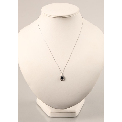 52 - 9ct white gold pendant and chain, set with blue and white CZ gems, gross weight 1.8g