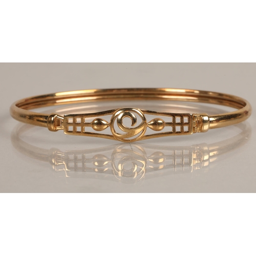 57 - 9ct gold Celtic design bangle, 5.6g, 6.5cm at widest point