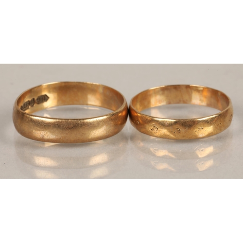 68 - Two 9ct gold bands, ring sizes O/P and L, 3.3g