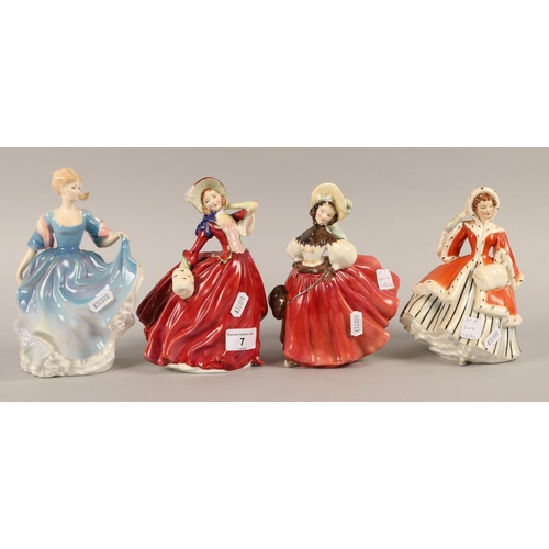 7 - Four Royal Doulton Figures, 'Autumn Breezes' HN1934, 'The Skater' HN2117, 'Elizabeth' HN2465, 'Noell... 