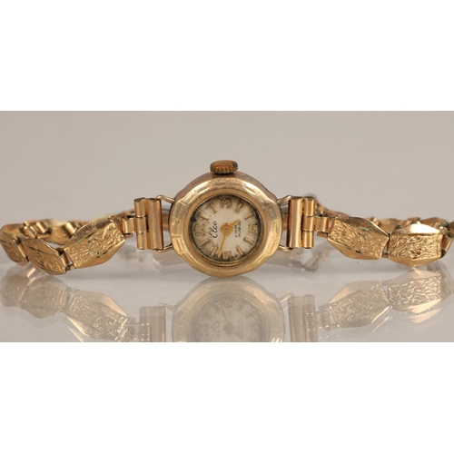 72 - 9ct gold ladies Elco wrist watch on rolled gold strap