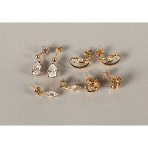 78 - Four pairs of earrings, two pairs are 9ct gold, another two are yellow metal with 9ct gold backs, th... 