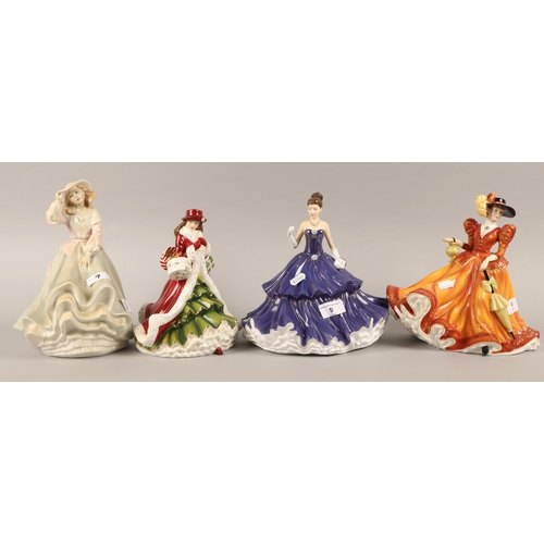 9 - Four Royal Doulton figures to include 'Graceful Promenade' HN5822, 'Christmas Day' HN5379, 'Free as ... 