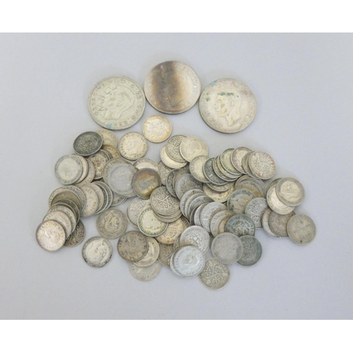 267 - United Kingdom. Large collection of .500 grade pre-1947 silver threepences and halfcrowns. 182.5g... 