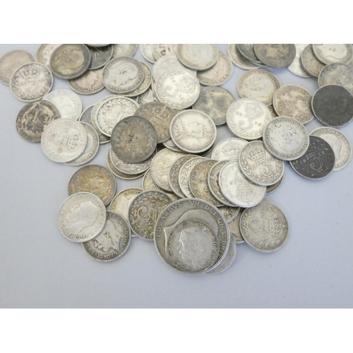 268 - United Kingdom. Large collection of .925 grade pre-1920 silver threepences and shillings to include ... 