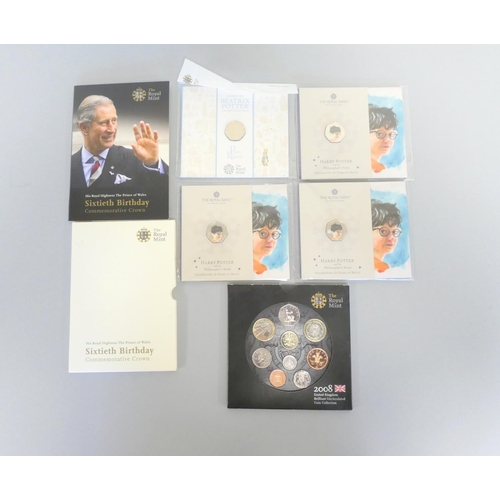 271 - United Kingdom. Royal Mint coin sets to include three carded and sealed BU Harry Potter 25 Years of ... 