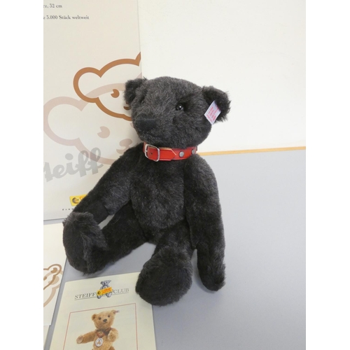 38 - Steiff. Black teddy bear, 2004, white tag 038150, produced exclusively for UK and Ireland, black alp... 