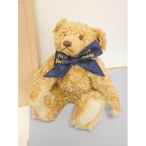 41 - Steiff. Centenary teddy bear 1902-2002, white tag 670985, blonde curly mohair, with tilt growler. Co... 