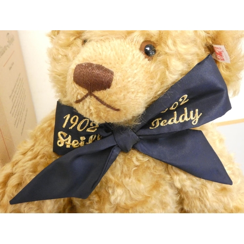 41 - Steiff. Centenary teddy bear 1902-2002, white tag 670985, blonde curly mohair, with tilt growler. Co... 