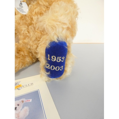 45 - Steiff. Coronation teddy bear 1953-2003 Peter Jones Exclusive, white tag and Royal Worcester medal 6... 