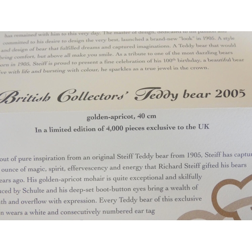 48 - Steiff. British Collector's Teddy Bear, 2005, white tag 661969, produced exclusively for UK and Irel... 