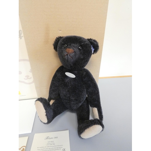 50 - Steiff. 1908 Replica Black Teddy Bear, 2008, white tag 408564, black mohair with tip growler. Comple... 