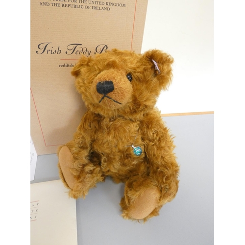 52 - Steiff. Irish Teddy Bear, 2002, white tag 660702, produced exclusively for UK and Ireland, reddish-b... 