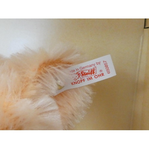 54 - Steiff. Orange Teddy Bear, 1995, white tag 650857, Holland Exclusive, peach mohair with bowtie. Comp... 