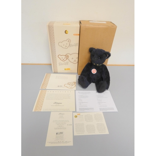 64 - Steiff. Teddy Bear, 2007, white tag, dark blue mohair and tilt growler. Complete with certificate an... 