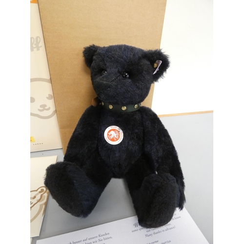 64 - Steiff. Teddy Bear, 2007, white tag, dark blue mohair and tilt growler. Complete with certificate an... 