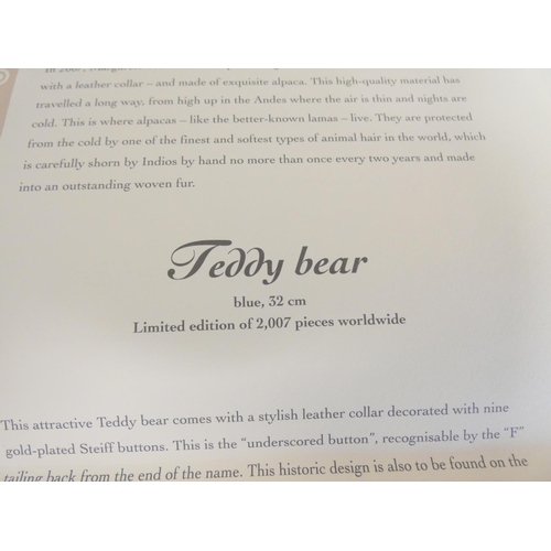 64 - Steiff. Teddy Bear, 2007, white tag, dark blue mohair and tilt growler. Complete with certificate an... 