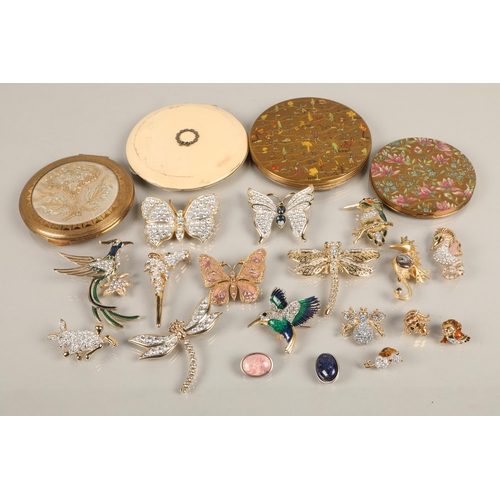 223 - Four vintage compacts including Vogue Vanities, and an assortment of gem set and enamelled costume b... 