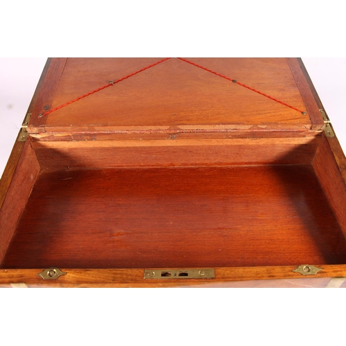 300 - Victorian walnut and brass bound writing slope, opening to reveal red leather skiver with gilt borde... 