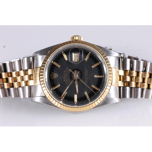 187 - Rolex Oyster Perpetual Datejust automatic wristwatch chronometer, the black enamel dial with gold co... 