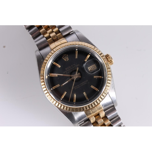 187 - Rolex Oyster Perpetual Datejust automatic wristwatch chronometer, the black enamel dial with gold co... 