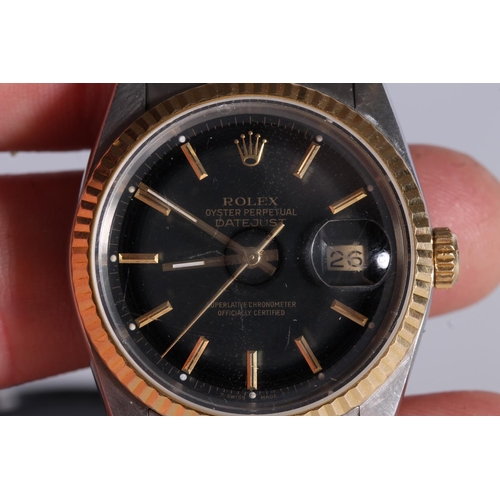 187 - Rolex Oyster Perpetual Datejust automatic wristwatch chronometer, the black enamel dial with gold co... 