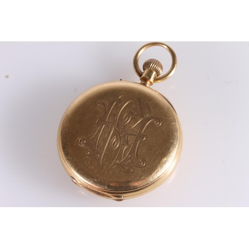 189 - Early 20thC 18ct gold full hunter pocket watch, the hinged case opening to reveal white enamel dial ... 