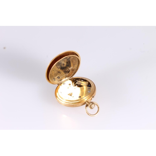 190 - Victorian 18ct gold ladies half hunter pocket watch, the fancy engraved hinged case with enamelled r... 