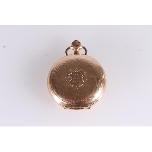 191 - Early 20thC 14ct gold Swiss fob watch, the engine turned case opening to reveal cream coloured dial ... 