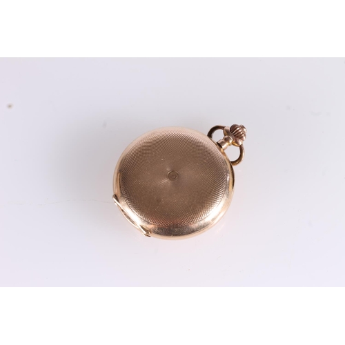 191 - Early 20thC 14ct gold Swiss fob watch, the engine turned case opening to reveal cream coloured dial ... 