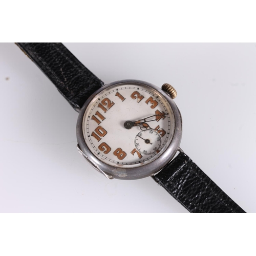 199 - Rolex WWI period silver cased trench watch, cathedral hands within arabic numerals, minutes track an... 