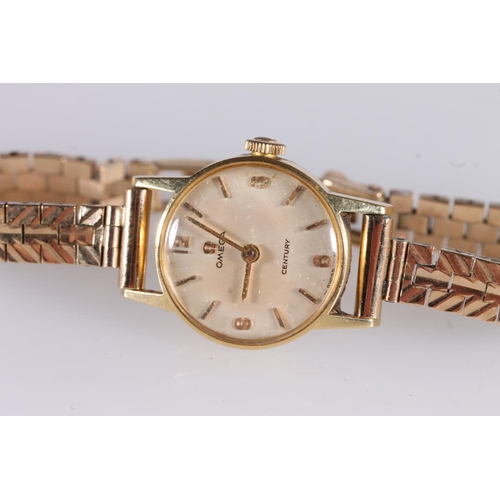 201 - Ladies 9ct gold Omega Century dress wristwatch on 9ct gold bracelet, gross 19.3g.