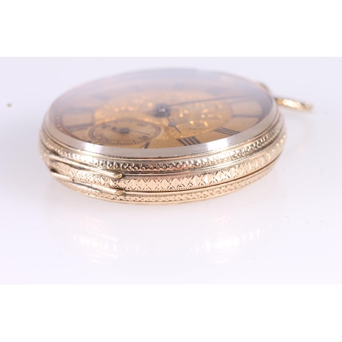 202 - Early 20thC ladies 14kt gold pocket watch, the champagne dial with roman numerals, beaded minute mar... 