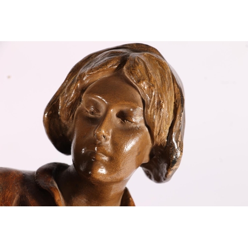 319 - Goldscheider Art Nouveau bronzed terracotta figurine of a maid pouring into a bowl, c1900, the natur... 