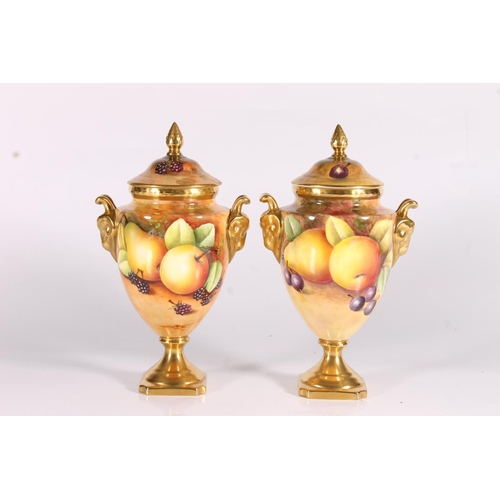 322 - Coalport fruit decorated porcelain, the scattered fruit painted on a mottled background with gilt hi... 