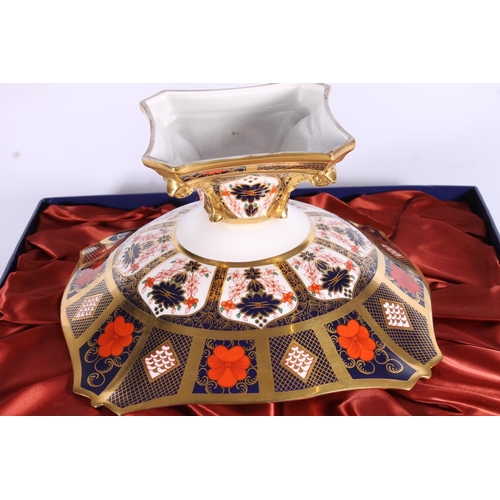 328 - Royal Crown Derby Imari pattern 1128 large pedestal bowl, in original box, W26cm.