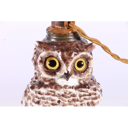 331 - Victorian Staffordshire porcelain oil lamp base realistically modelled as an owl, later converted fo... 