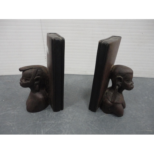 100 - Pair of papier mâché figures and a pair of African bust bookends.