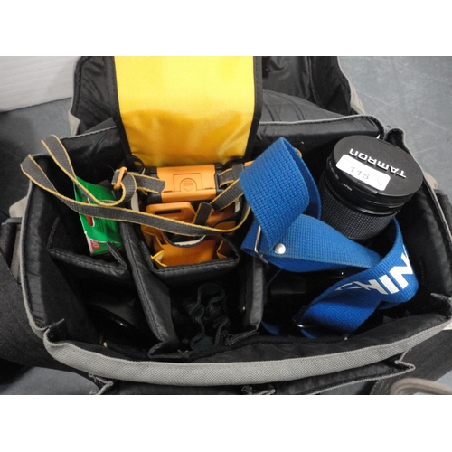 115 - Camera bag containing a Canon AS-6 camera, Chinon CE-5 camera with Tamron lens, accessories etc., an... 