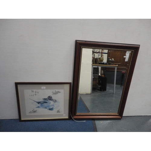 15 - Nigel HemmingDucksSigned and dated '86, print, also a modern wall mirror.  (2)... 