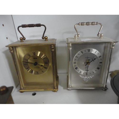165 - Carriage clocks, EP teaspoons and tongs, Royal Doulton Bunnykins nursery wares, wally dogs, mantel v... 