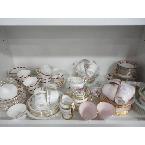 168 - Collection of assorted teawares to include Plant Tuscan, Paragon 'Elegance' pattern etc (one shelf).