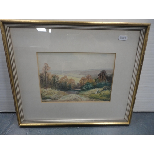17 - Edwin HarrisLandscape with path Signed, watercolour, and a portrait print of a lady after William La... 