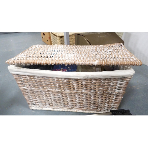 212 - Wicker hamper containing cameras, camera accessories, lenses, tripods etc.