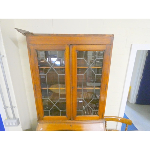 394 - Edwardian mahogany bureau bookcase, astragal doors to upper section..